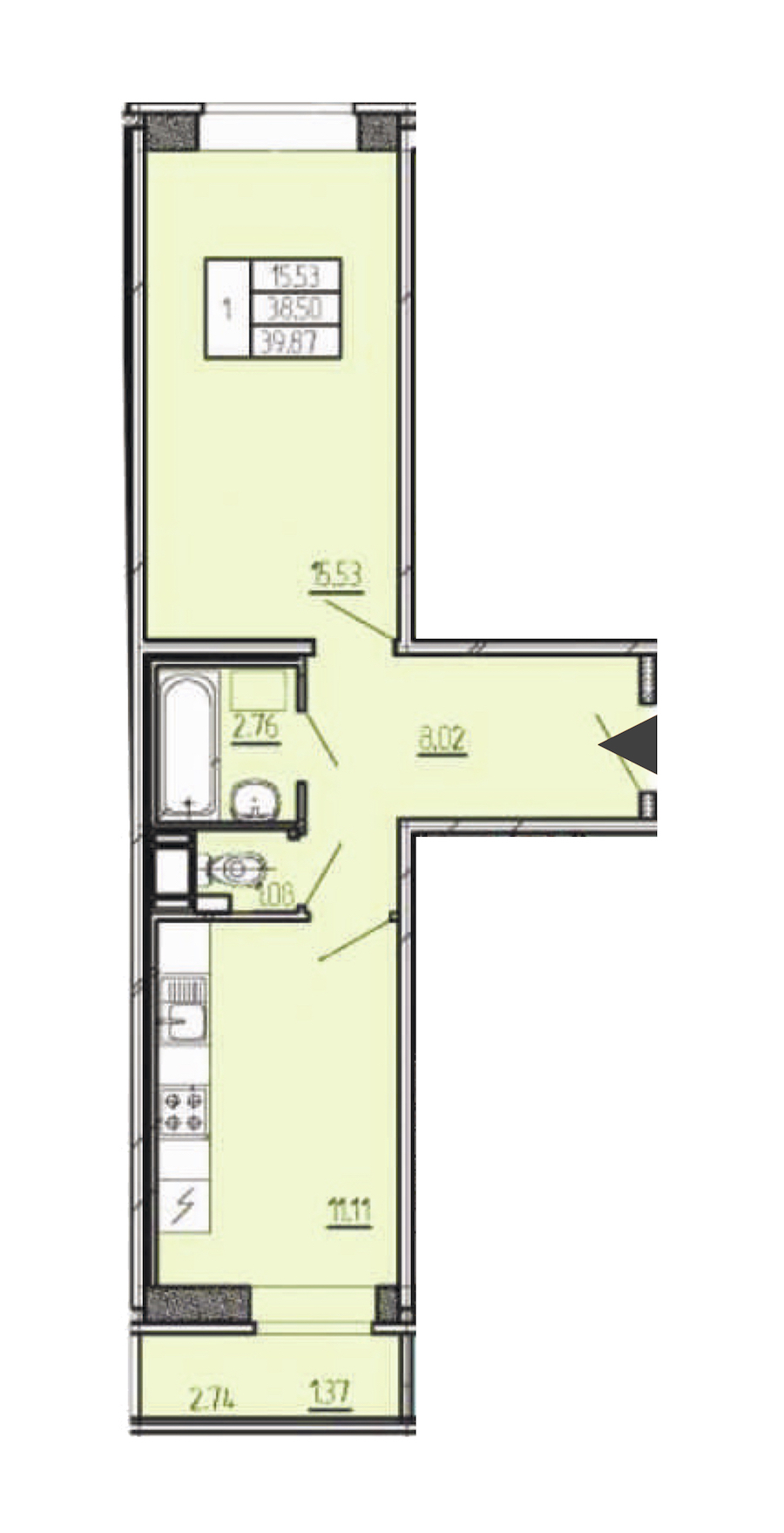 1-комнатная квартира 39.87 м², 4/17 эт., ЖК «Стороны Света»